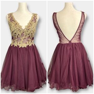 NWT Blondie Nites Mini Formal  Party Gold Burgundy Maroon Size 5